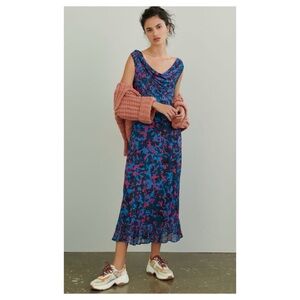 NWOT Anthropologie Conditions Apply Alisandra Maxi Dress in Blue Motif Size S